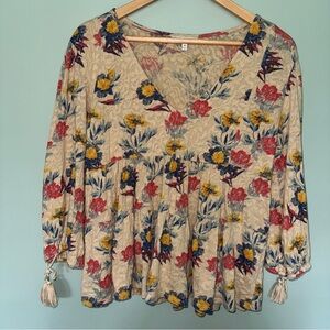 Lucky Brand Floral Lace Blouse - Red, Yellow, Blue